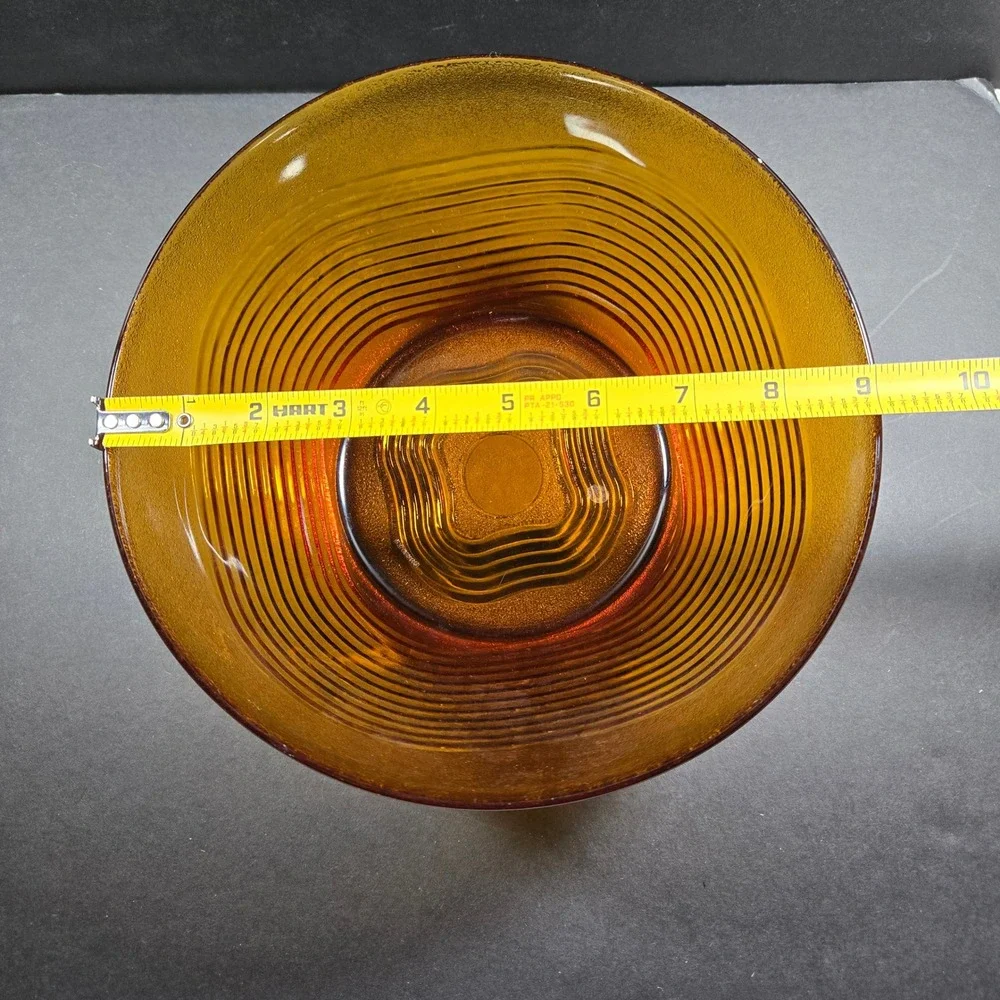 Duralex Serving Bowl Amber Ribbed Glass Mid Century Modern France